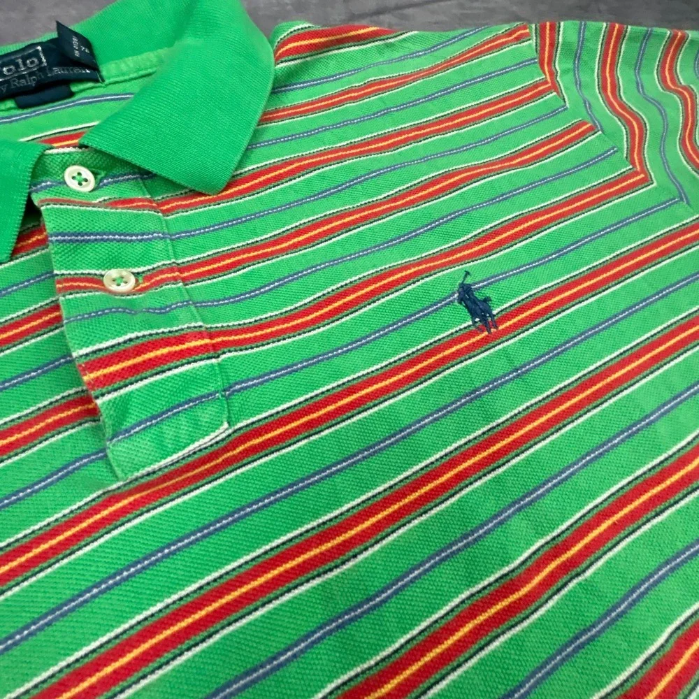 Vintage Polo Ralph Lauren Striped Polo Shirt Mens XXL Green Y2K‎ Skater Boxy Fit